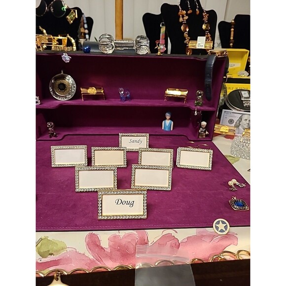 6 Metal Dinner Place Card & Napkin Ring Holders Combination Gold Frame Set - Picture 4 of 8